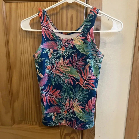 Athleta Girl Tank Top L 12 Blue Pink Green Floral Orange Tank See Note - Picture 1 of 3